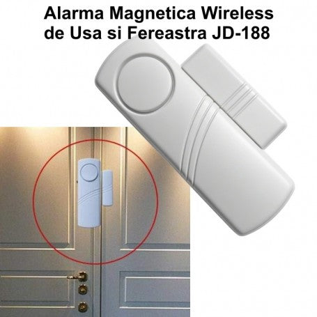 Alarma magnetica de usa wireless, montaj pe usa de intrare, senzor compact alb cu magnet