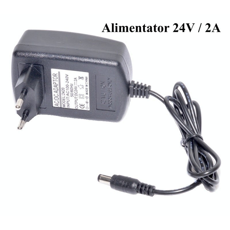 Alimentator compact 24V 2A, iesire DC stabilizata, conectare directa la priza 220V