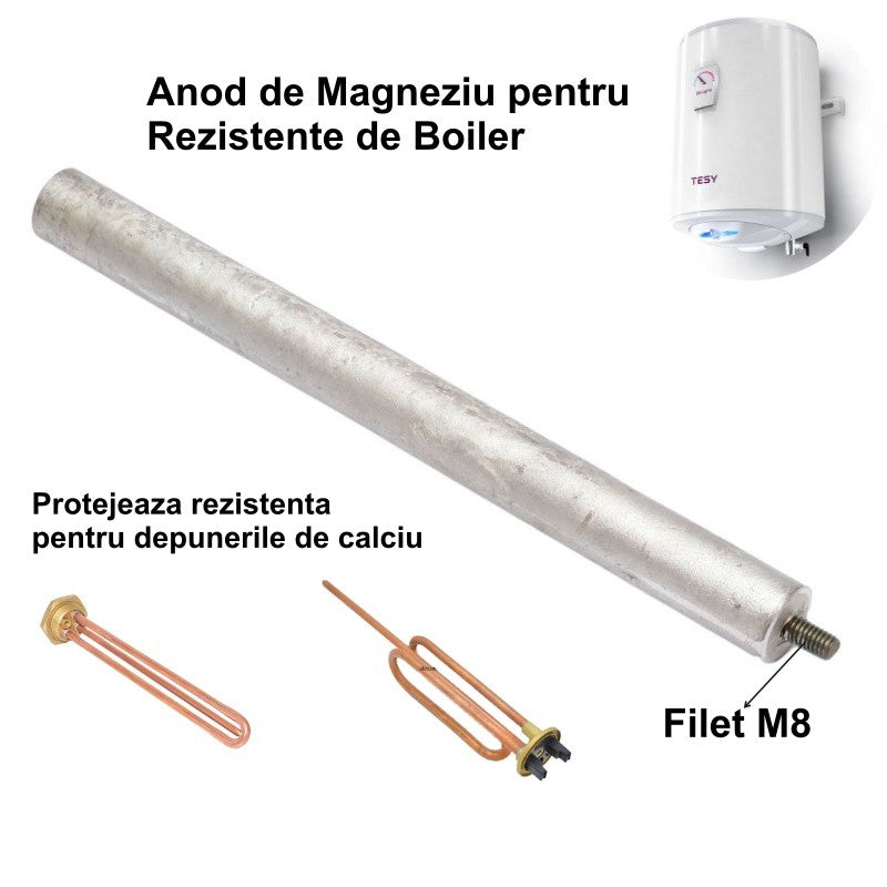 Anod de magneziu cu filet M8 pentru rezistenta boiler electric, compatibil cu boilere casnice
