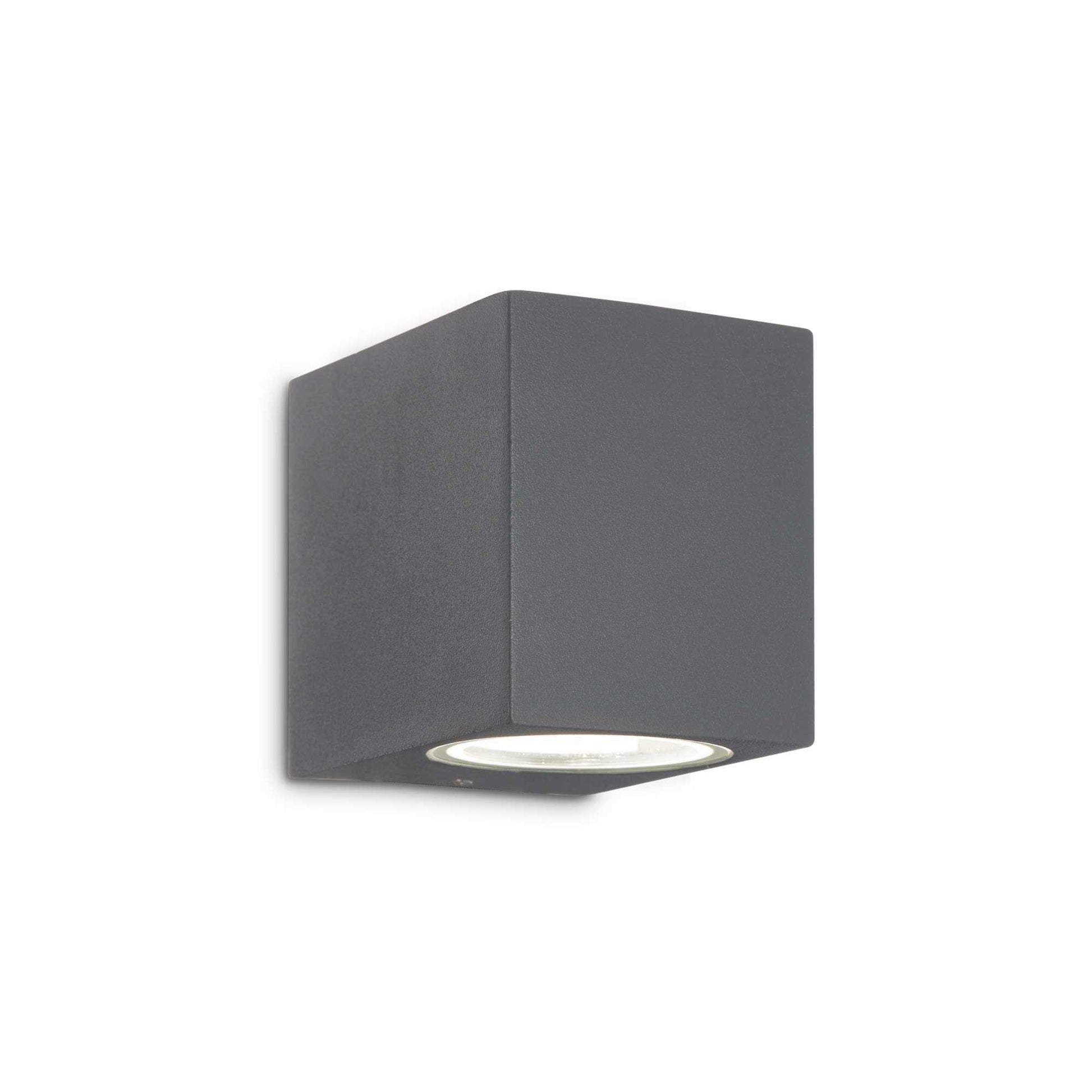 Aplica LED exterior cubica antracit, montaj perete, soclu GU10, IP44, design minimalist compact