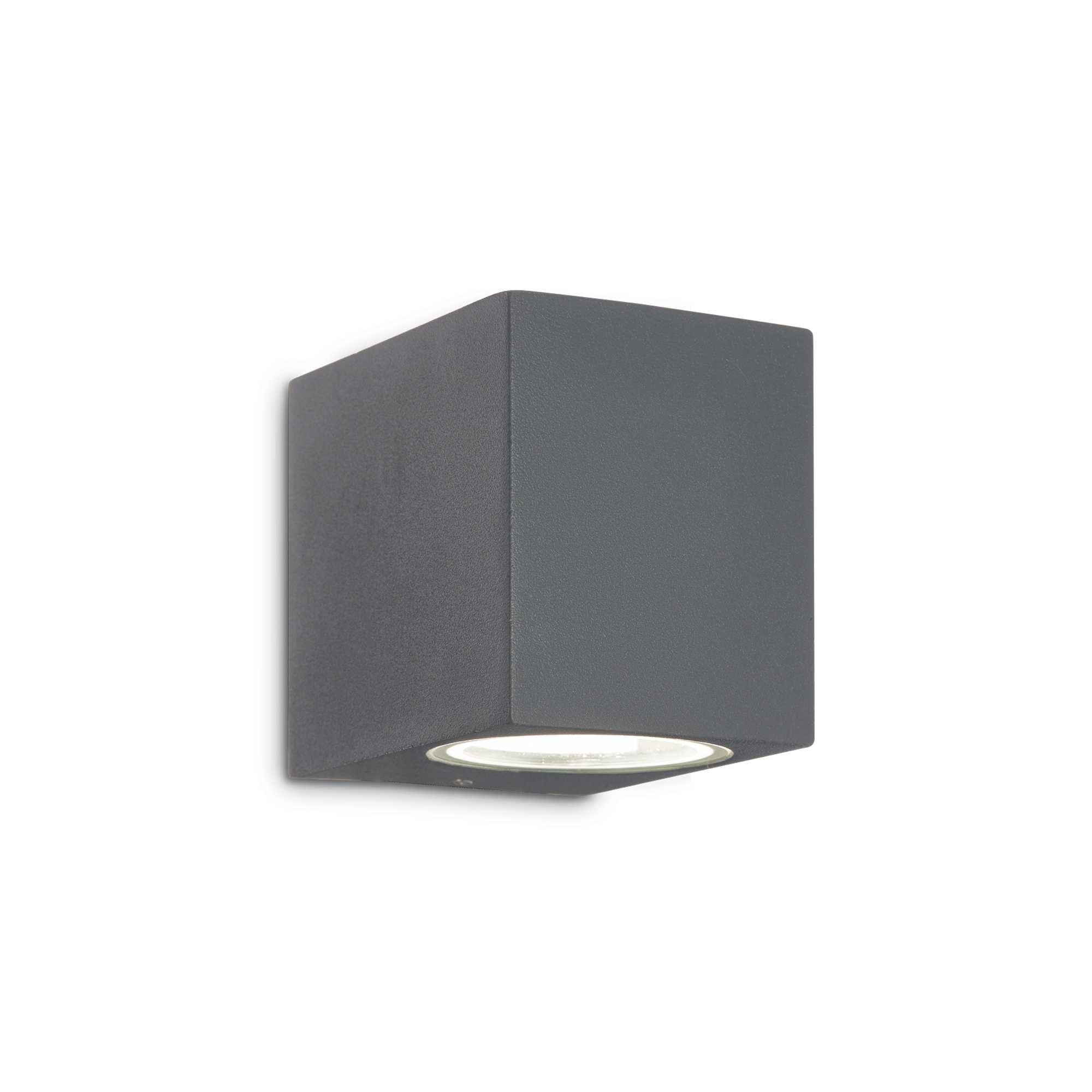 Aplica LED exterior cubica antracit, montaj perete, soclu GU10, IP44, design minimalist compact