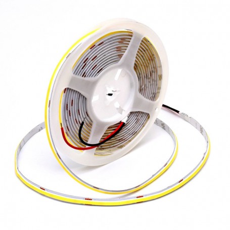 Rola banda COB LED 8mm, 5 metri, vedere laterala cu cablu de conectare inclus