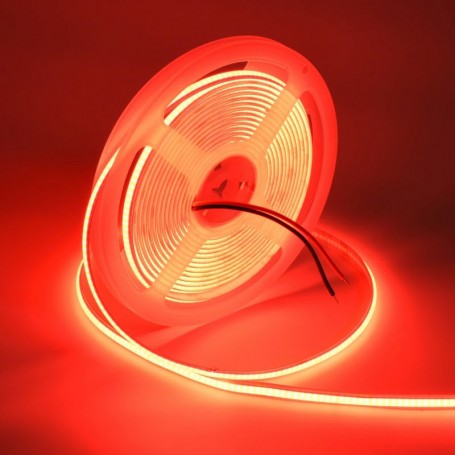 Banda COB LED rosu aprinsa pe rola, lumina continua fara puncte, 24V DC