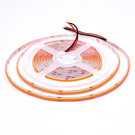 Banda COB LED roz 24V pe rola, vedere de sus, 5 metri cu fire de conectare
