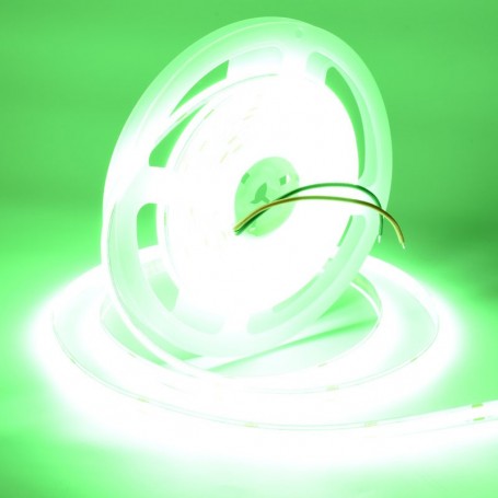 Banda COB LED verde rola 5m in functiune, iluminare continua fara puncte, 11W/ml