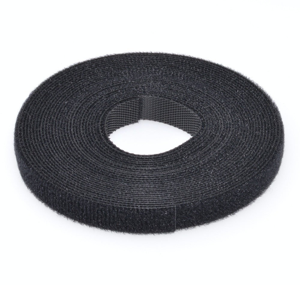 rola banda velcro neagra 1cm x 5m, vedere frontala, prindere dubla fata