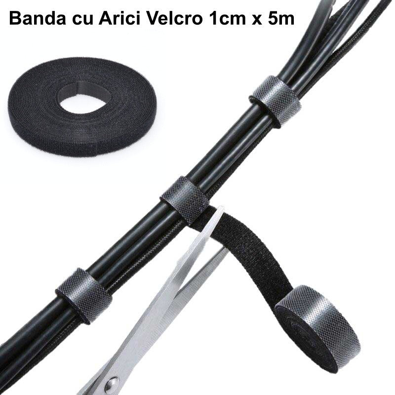 banda velcro 1cm x 5m utilizata pentru strangerea si organizarea cablurilor, se taie la dimensiune