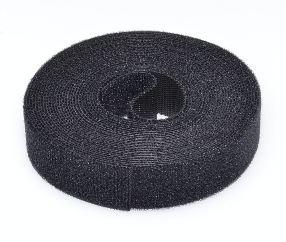banda organizatoare cabluri tip velcro neagra, vedere de sus cu textura celor doua straturi vizibile