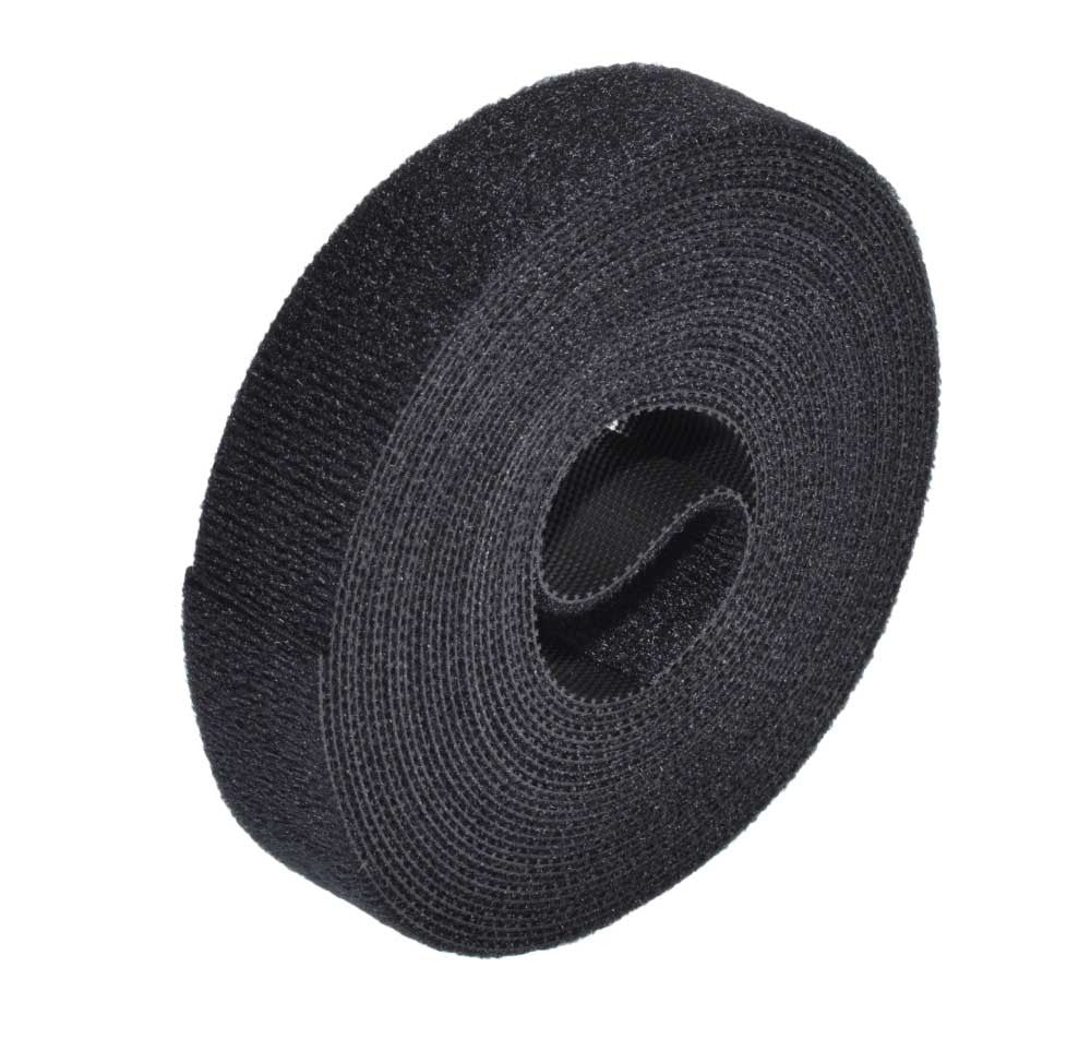 banda arici velcro neagra reutilizabila pentru organizare cabluri, 2cm latime, 5m lungime, rola compacta