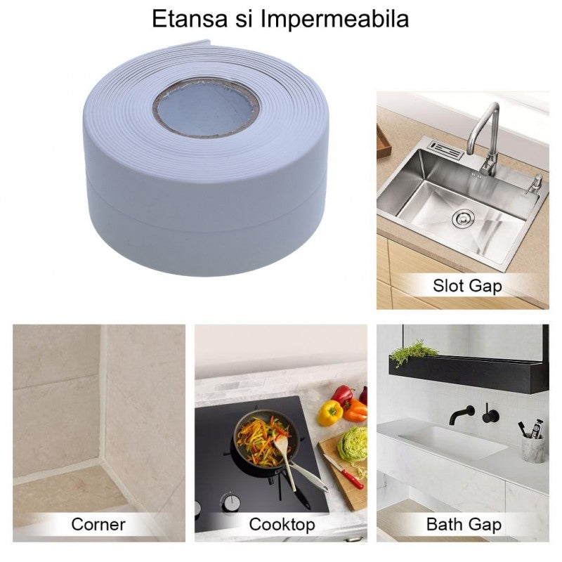 Banda etansare impermeabila, aplicatii la chiuveta, aragaz, colt perete si baie