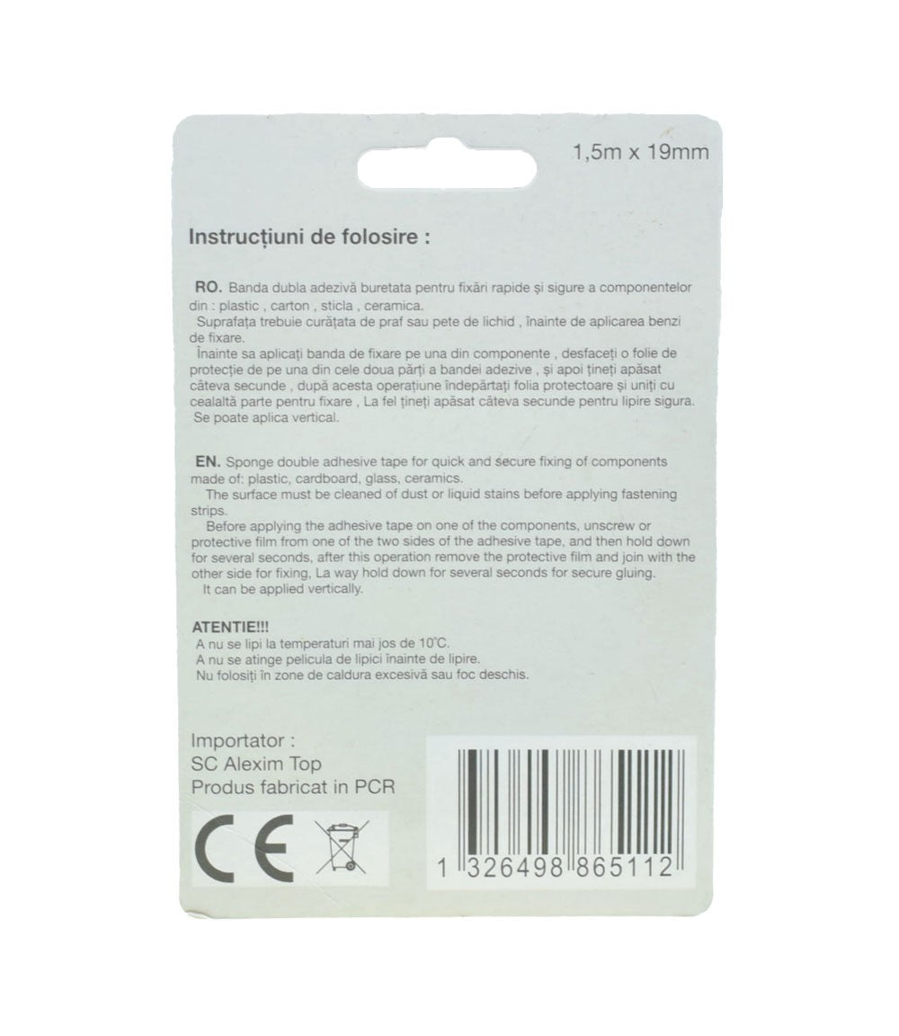 Verso ambalaj banda adeziva buretata 1,5m x 19mm cu instructiuni RO si EN