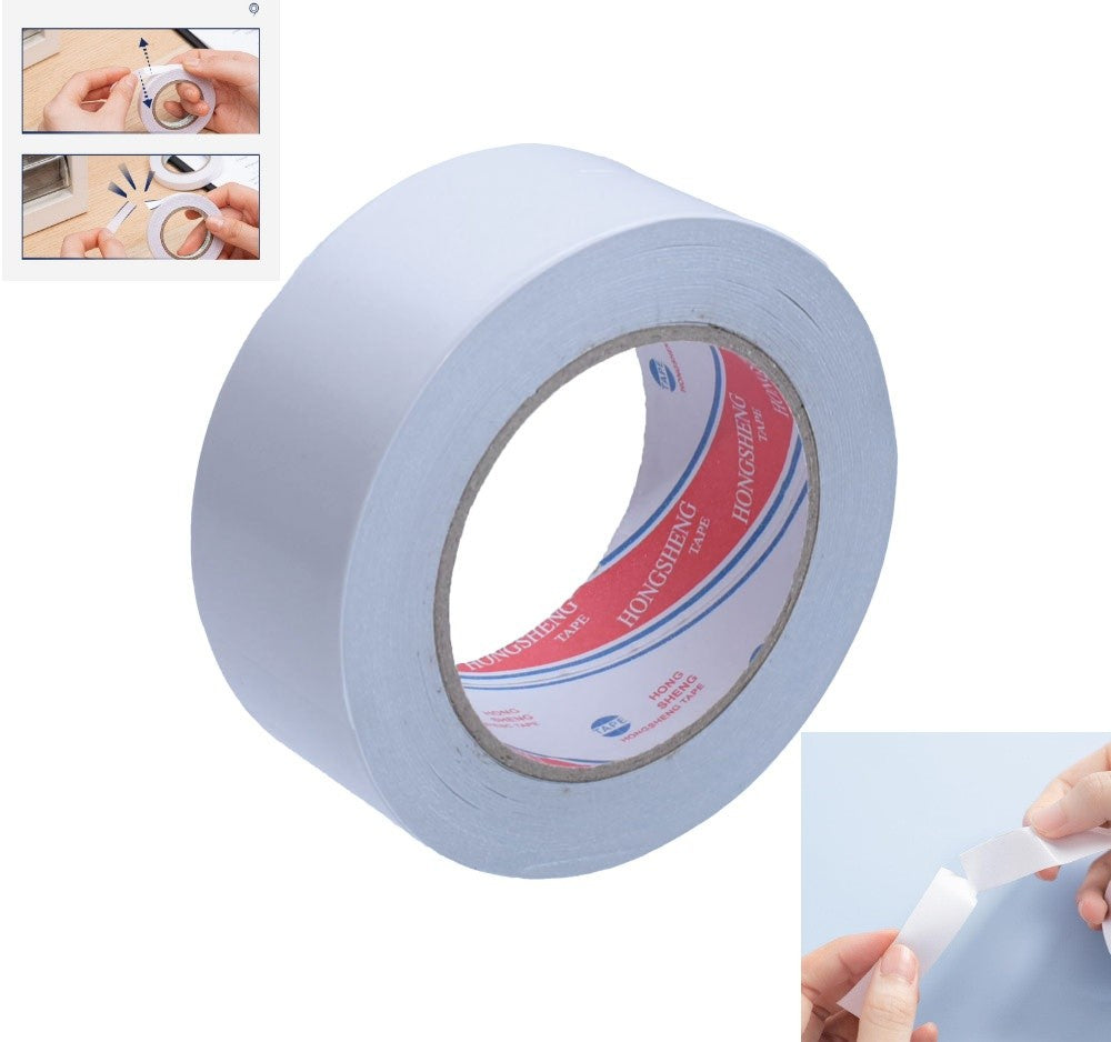 banda dublu adeziva de hartie 45mm, set 5 role, cu detalii aplicare si dezlipire folie