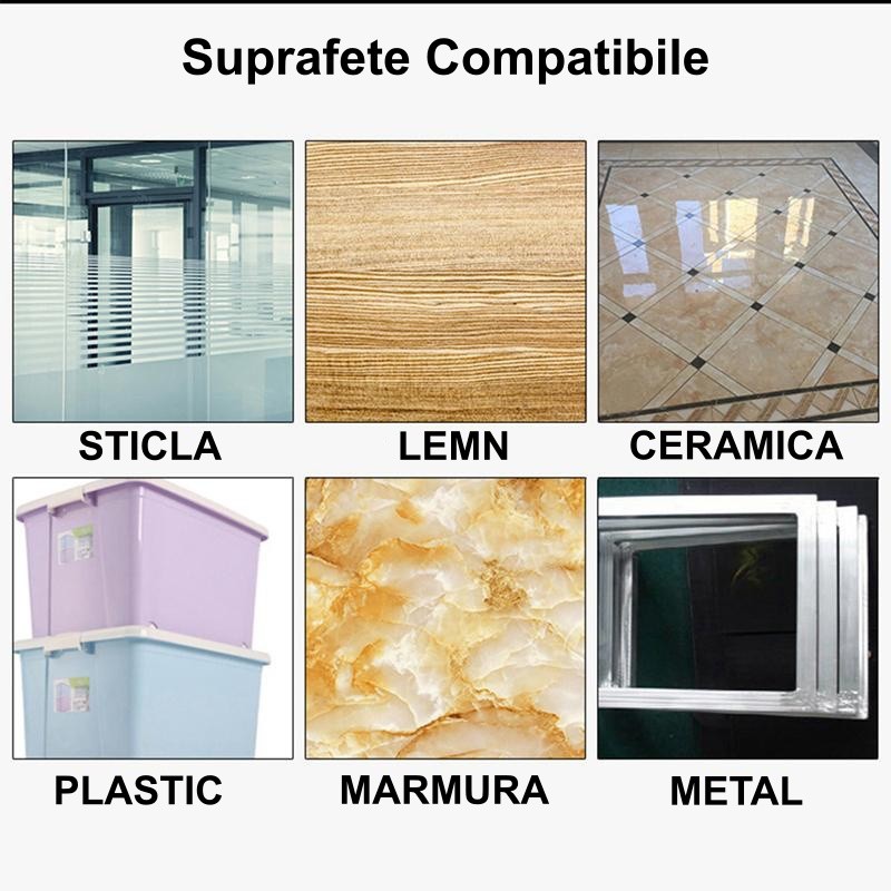 Banda adeziva compatibila cu sticla, lemn, ceramica, plastic, marmura si metal