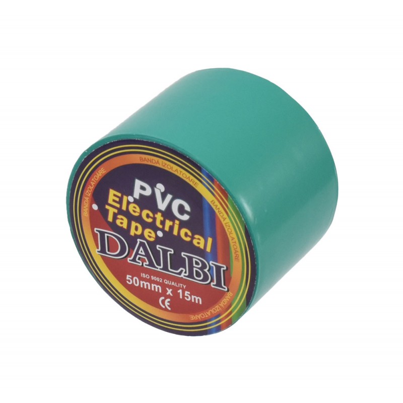 Rola banda izolatoare PVC verde 50mm x 15m, vedere in unghi