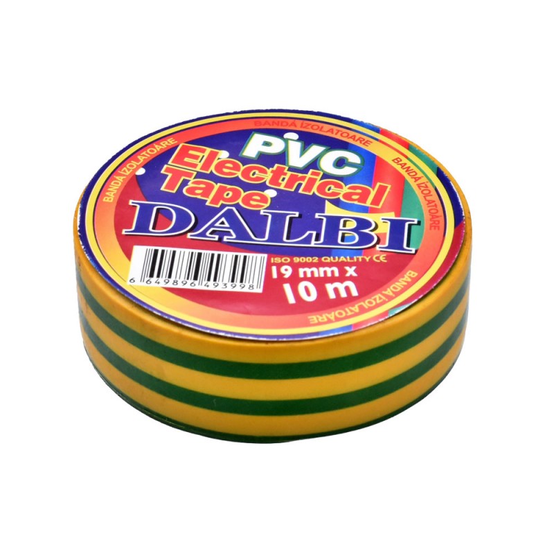 Banda izolatoare PVC galben-verde 19mm x 10m, ignifuga, certificare CE, set 10 role