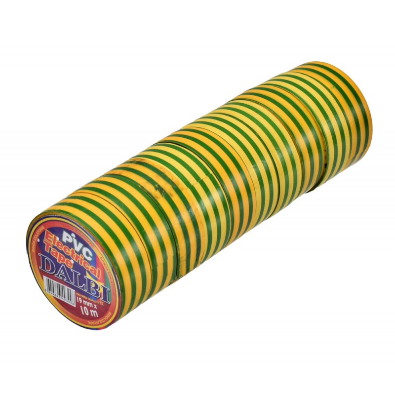 Set 10 role banda izolatoare PVC galben-verde 19mm aranjate in pachet complet
