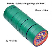 Banda izolatoare PVC verde ignifuga 19mm x 20m, set 10 role, pentru instalatii electrice