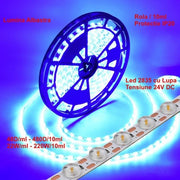 Banda LED 2835 cu lupa 24V, 480 LED/10ml, 220W, IP20, lumina albastra intensa, rola 10 metri