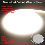 Banda LED COB Neon Flex alb-neutru 4000K, 50W/5m, IP65, 220V, 288 LED/m, rola 5m flexibila