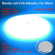 Banda LED COB neon flex albastra 220V, IP65, 10W/m, 288LED/m, rola 5m, profil 11x6.5mm