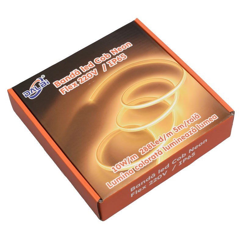 Ambalaj portocaliu banda LED COB neon flex 10W/m, 288 LED/m, IP65, rola 5m