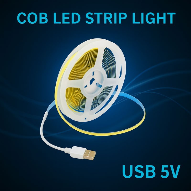 Banda LED COB USB pe rola, alimentare directa 5V prin conector USB standard