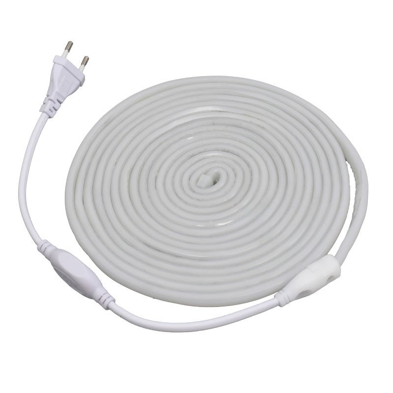 Banda LED neon flex 5m rulata, alba, cu cablu de alimentare si intrerupator inclus
