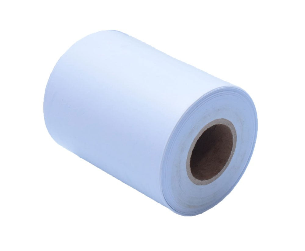 Rola banda matisat PVC alba, profil orizontal cu miez carton vizibil, 9cm latime