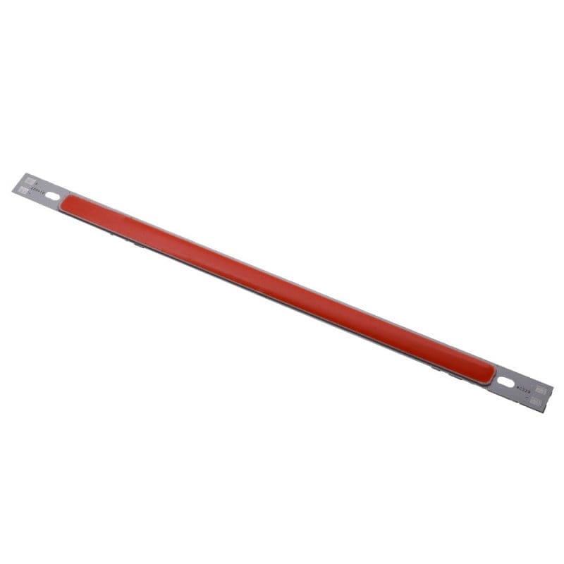 Bara LED COB rosie 200x10mm - vedere completa, substrat aluminiu cu orificii de montaj