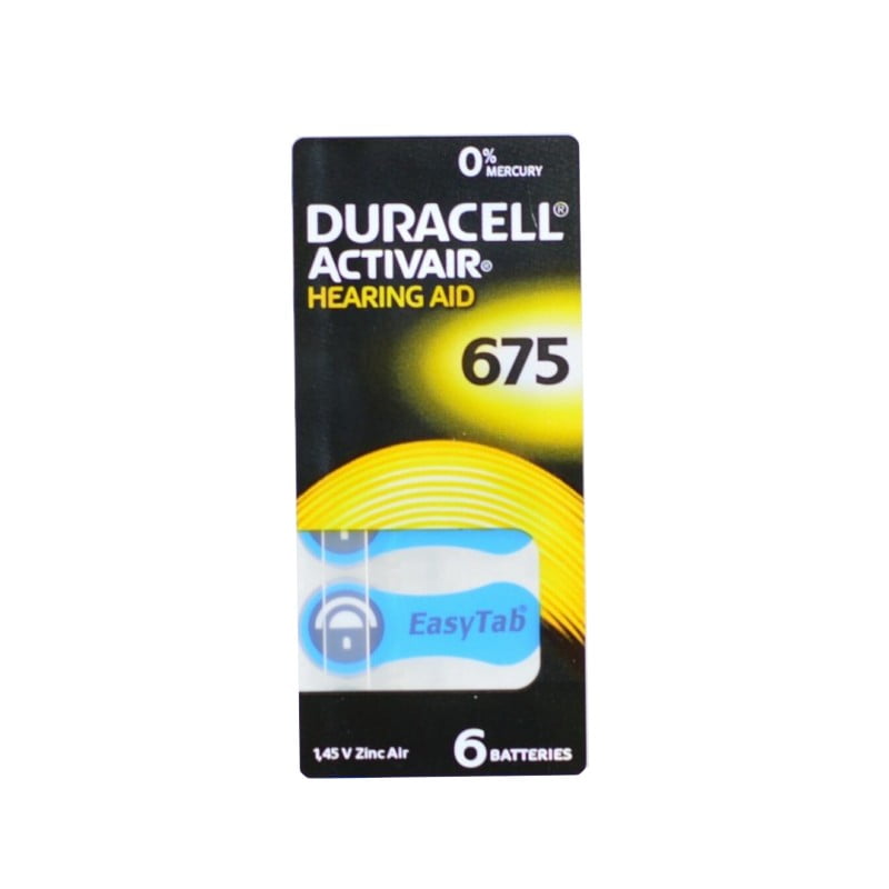 Baterii auditive zinc-air tip 675, 1.45V, pachet 6 bucati, fara mercur, cu sistem EasyTab pentru manipulare usoara