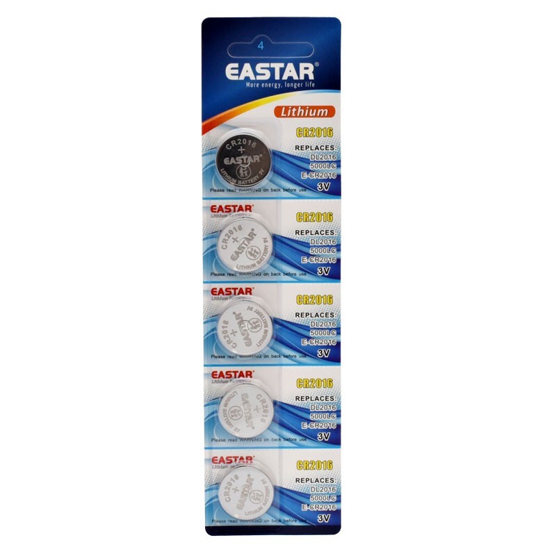 Baterie buton CR2016 litiu 3V, set 5 bucati in blister, compatibila telecomenzi auto si ceasuri