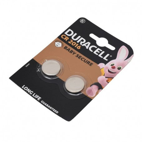 Set 2 baterii buton CR2016 3V litiu, vedere laterala, ambalaj blister cu siguranta pentru copii