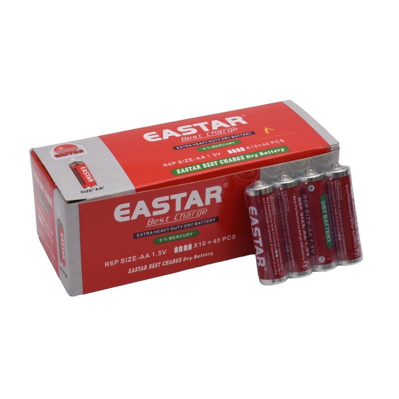 Baterii AA R6 1.5V Heavy Duty, cutie 40 buc si baterii individuale vizibile lateral