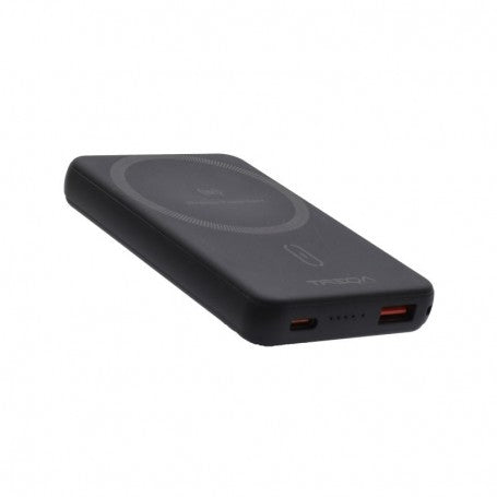 Power bank slim 5000mAh negru, vedere laterala cu porturi USB-C si USB-A integrate