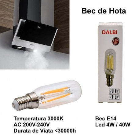 Bec LED hota 4W E14, filament vizibil, lumina calda 3000K, durata viata 30000h, inlocuitor 40W
