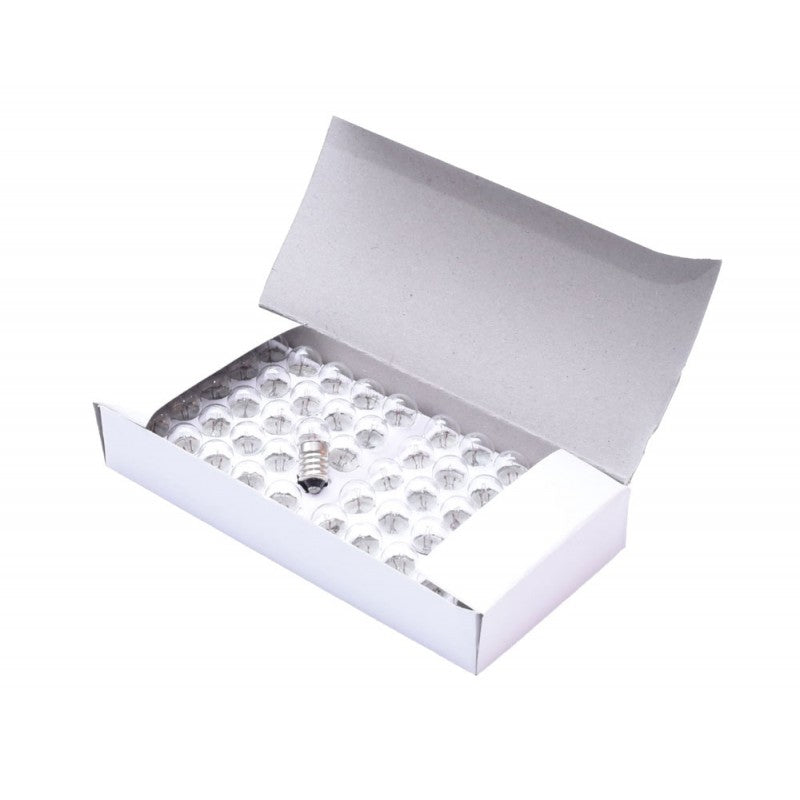 Cutie cu 50 becuri minion E10 18V ambalate in suporti termoformati, ambalaj deschis