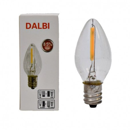 Bec LED filament E12 forma lumanare, glob transparent cu filament vizibil, aspect vintage decorativ