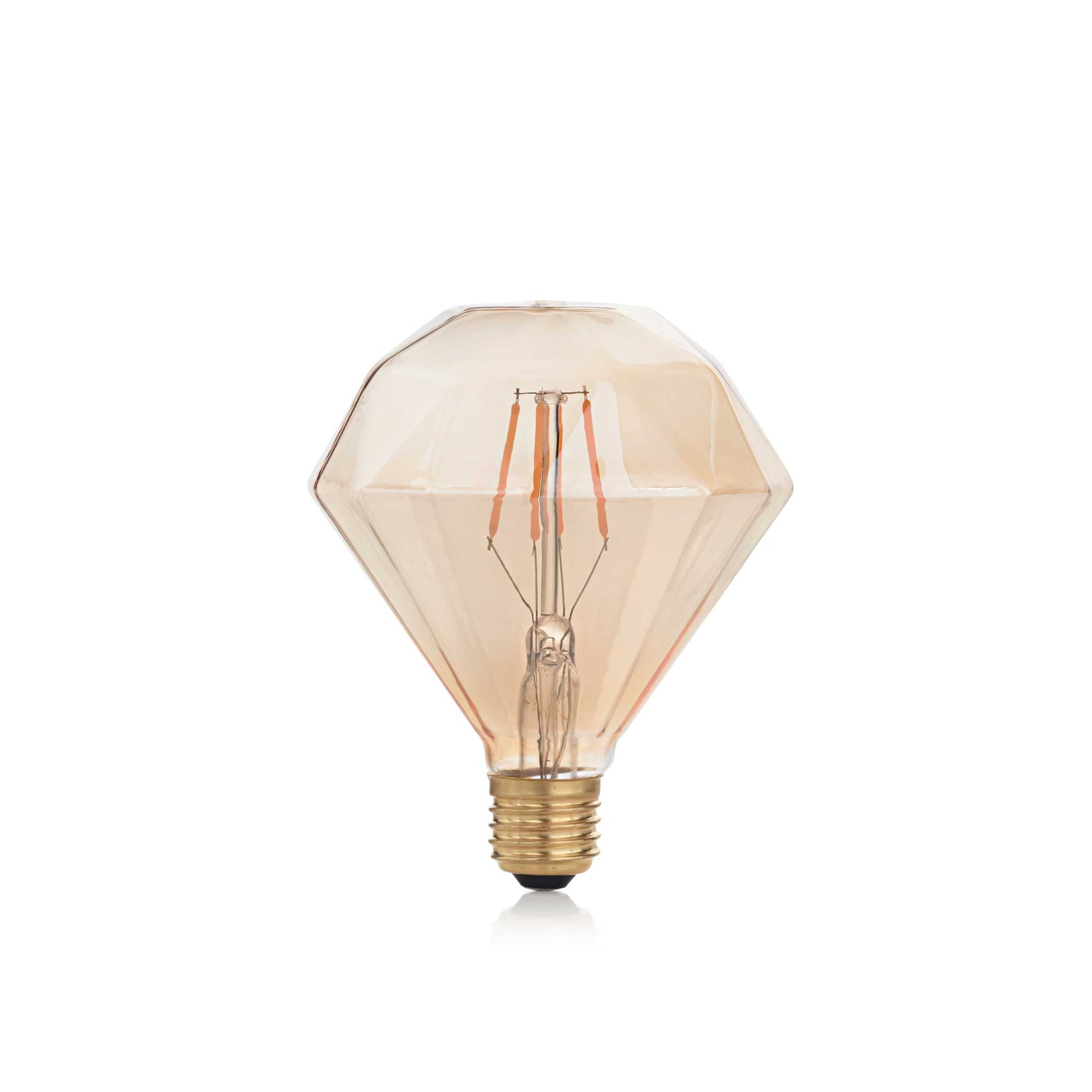 Bec LED filament Diamond E27 4W 2200K, forma geometrica de diamant fatat, sticla ambra, lumina calda decorativa