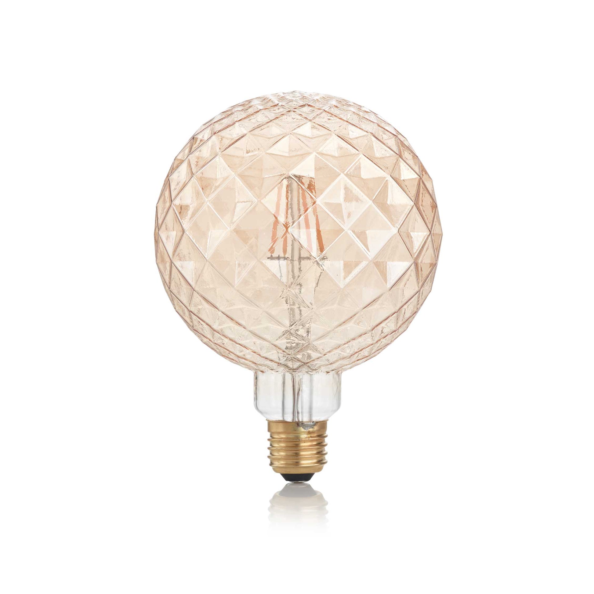 Bec LED decorativ glob G125 E27 4W 2200K, sticla texturata ambra cu filament vizibil