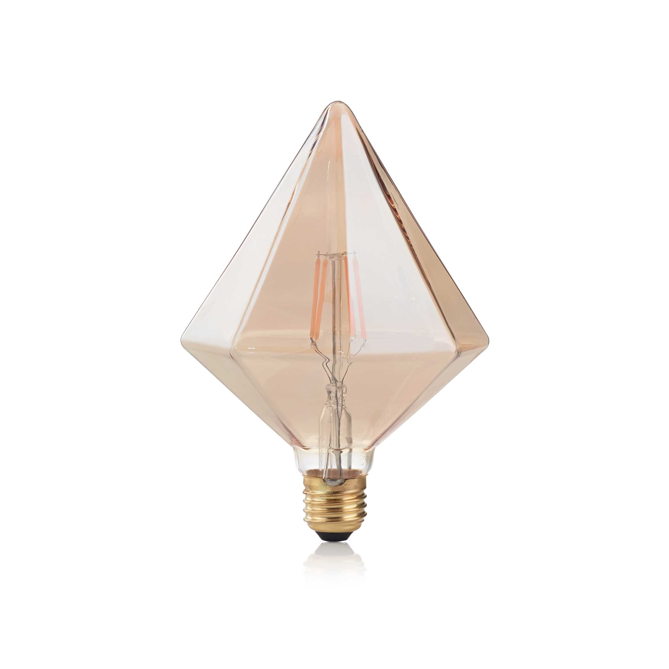 Bec LED filament forma diamant E27 4W 2200K, sticla ambra fatetata, lumina calda decorativa