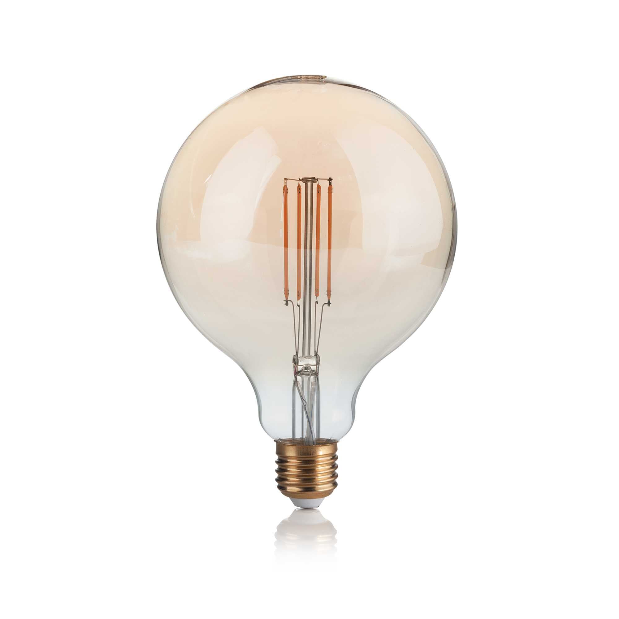 Bec LED filament glob G125 E27 4W 2200K, finisaj ambra cu filamente vizibile, aspect vintage decorativ