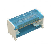 Bloc distributie electric 125A 500V, montaj sina DIN, conductori 1.5-35mm², capac protector transparent albastru