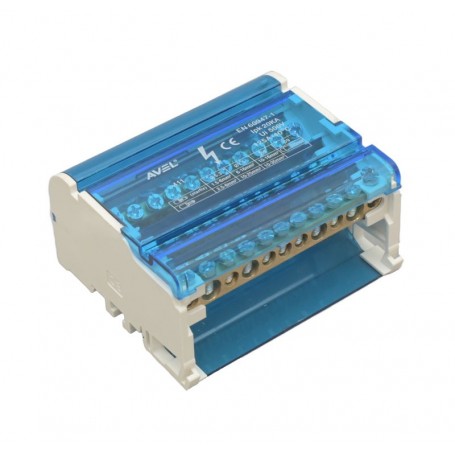 Bloc distributie 125A 500V montat pe sina DIN, capac transparent, borne multiple racordare circuite