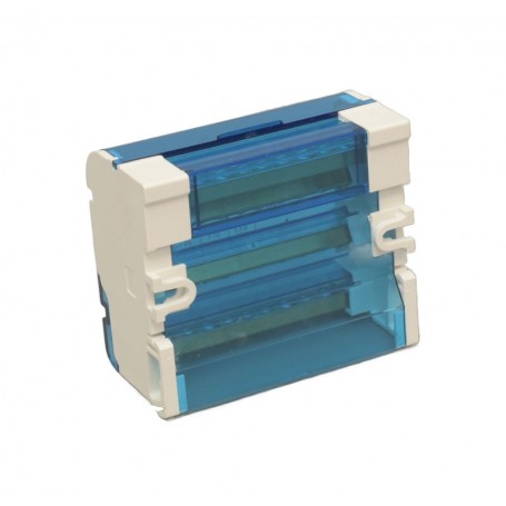 Distribuitor electric 411 cu capac transparent albastru inchis, vedere frontala, montaj sina DIN