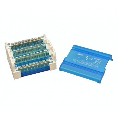 Distribuitor electric 411 dezasamblat, capac albastru detasat, borne vizibile pentru cabluri 1.5-35mm