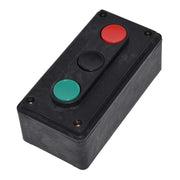 Cutie de comanda cu 3 butoane (rosu, negru, verde) 220V-380V 5A, carcasa neagra din plastic ABS