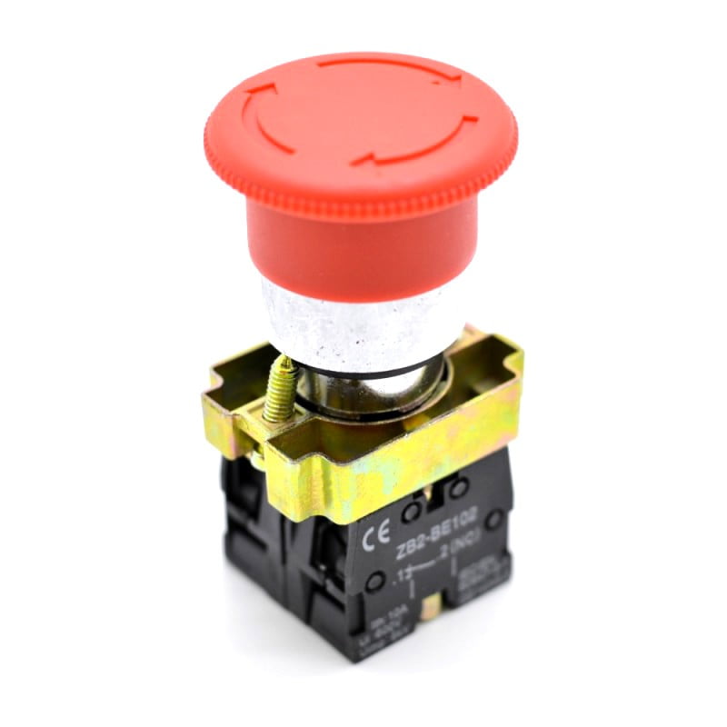 Buton ciuperca rosu 40mm cu retinere ON-OFF, 220V, contacte 1NO+1NC, montaj panou 22mm