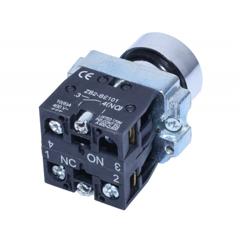 buton push industrial, detaliu bloc de contact dublu NC-NO cu borne de conectare