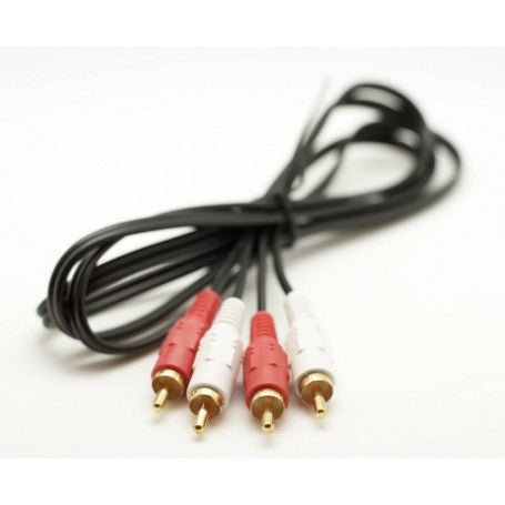 Cablu RCA stereo cu mufe rosii si albe aurite, detaliu conectori
