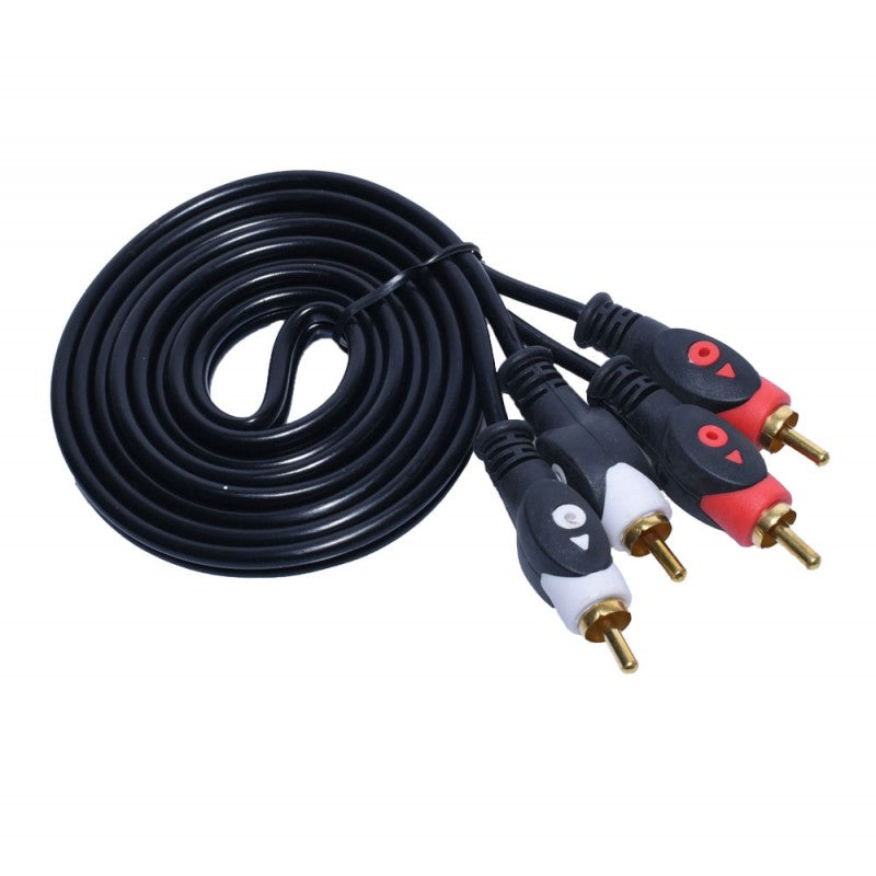 Cablu RCA 2x2 cu manta flexibila neagra si conectori auriti, vedere laterala